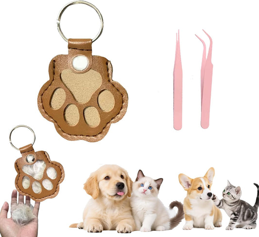 dog fur keepsake keychain cute pet paw shaped leather keychain for dog&cat hair keepsake