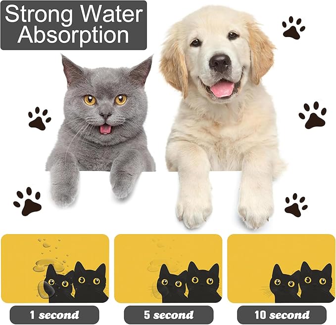 Cute Black Cat Peeking Dog Cat Food Mat-Absorbent Placemat for Food and Water Bowl, Waterproof Non Slip Rubber Backing Dog Food Mats for Floors, Pet Supplies 16 * 24 inch