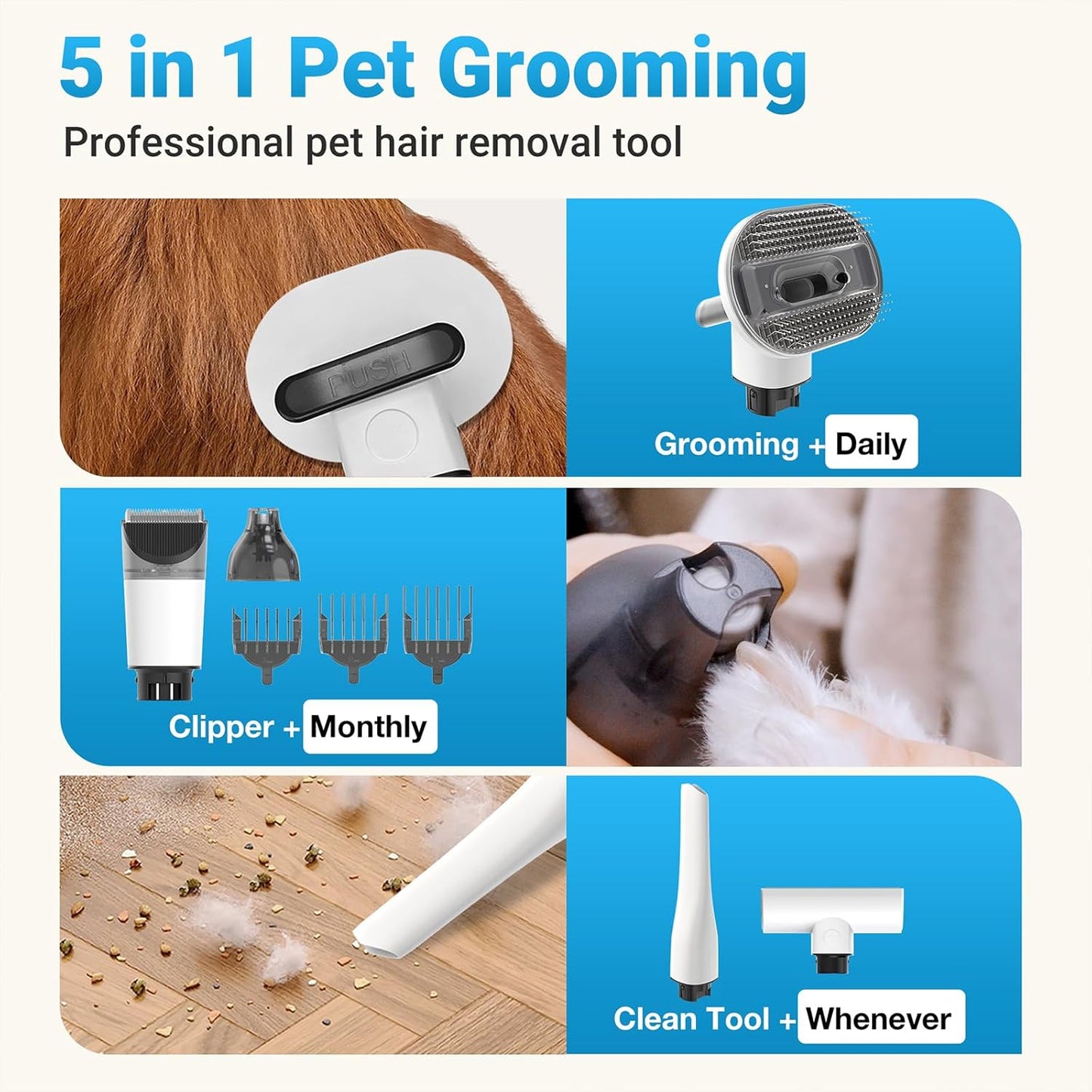 Cordless Dog Grooming Vacuum, Pet Grooming Vacuum with Clipper Nail Grinder,2.2L Dust Cup,Dog deshedding Vacuum Brush with 5 Pet Grooming Tools for Shedding Pet Hair,Home Outdoor Cleaning