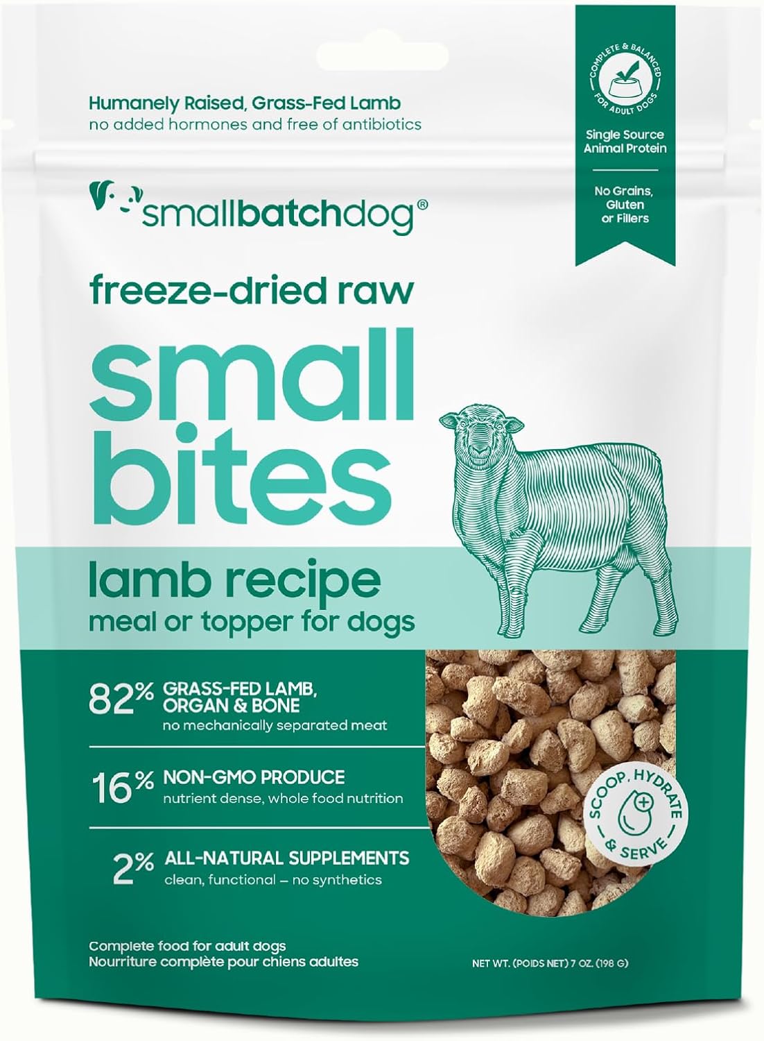 smallbatch Pets Freeze-Dried Raw Dog Food – Lamb Recipe – 7oz Small Bites – High Protein, Grain Free – Complete Meal or Topper – Made in USA with Organic Superfoods 7 Oz, Turkey
