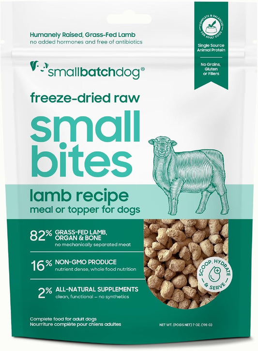 smallbatch Pets Freeze-Dried Raw Dog Food – Lamb Recipe – 7oz Small Bites – High Protein, Grain Free – Complete Meal or Topper – Made in USA with Organic Superfoods 7 Oz, Turkey