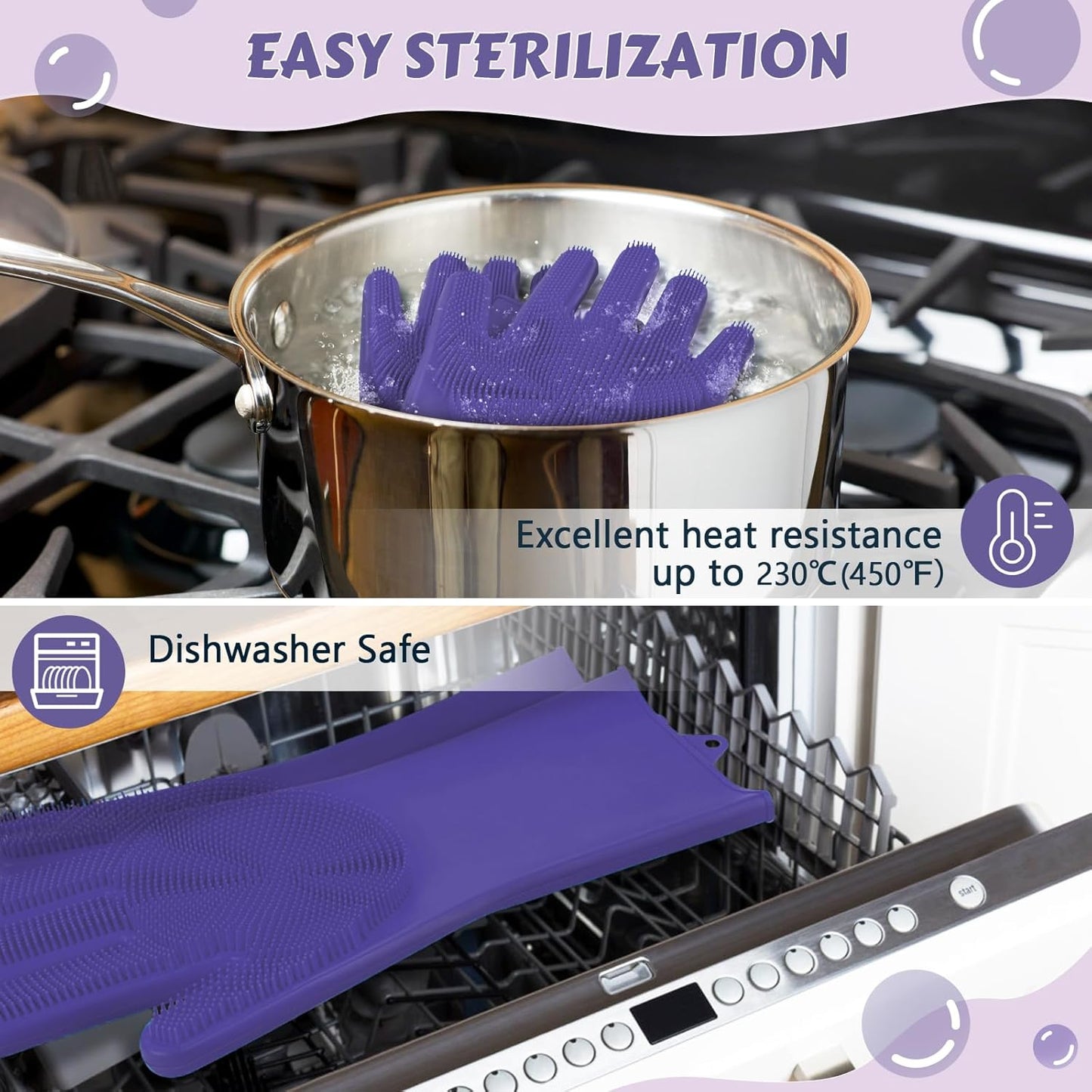 Pecute Heat Resistant Silicone Grooming Gloves with High-Density Teeth and Enhanced Five Finger Design for Bathing and Massaging Dogs and Cats