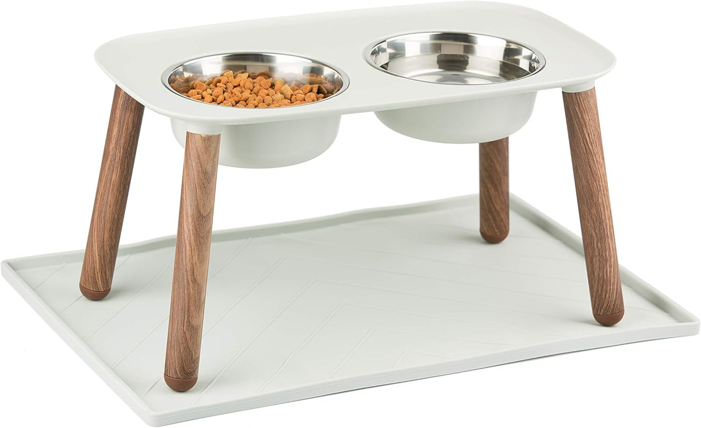 Messy Mutts Silicone Non-Slip Dog Bowl Mat with Raised Edge and Two Sides Reinforced with Metal Rods | Dog/Cat Bowl Mat with Spill-Proof Lip | Large, 24” x 16” | Dark Grey