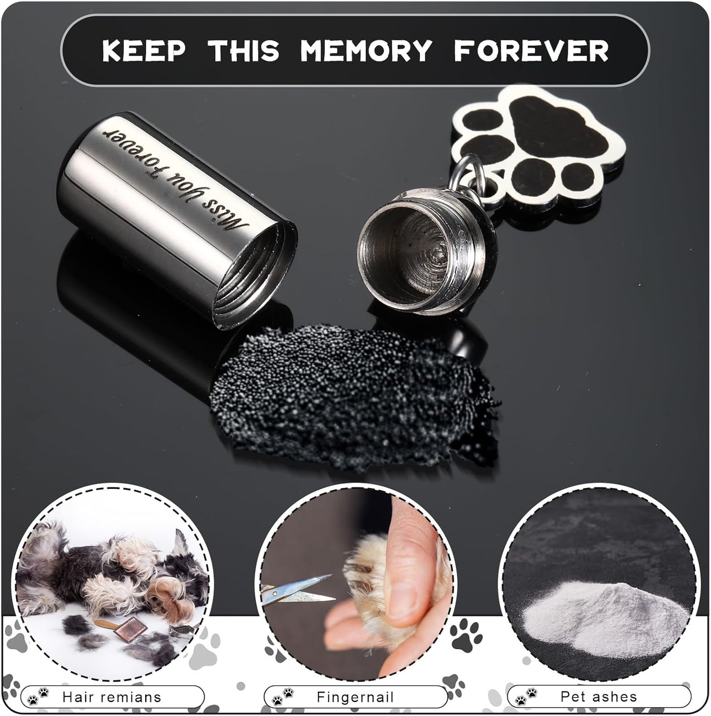 Kigeli 4 Pcs Pet Ashes Keepsake Keychain for Dog Pet Ashes Urn with 4 Pcs Filling Tools Memorial Cylinder Cat Cremation Jewelry Pend Paw Print Urn Pendant 2 Styles