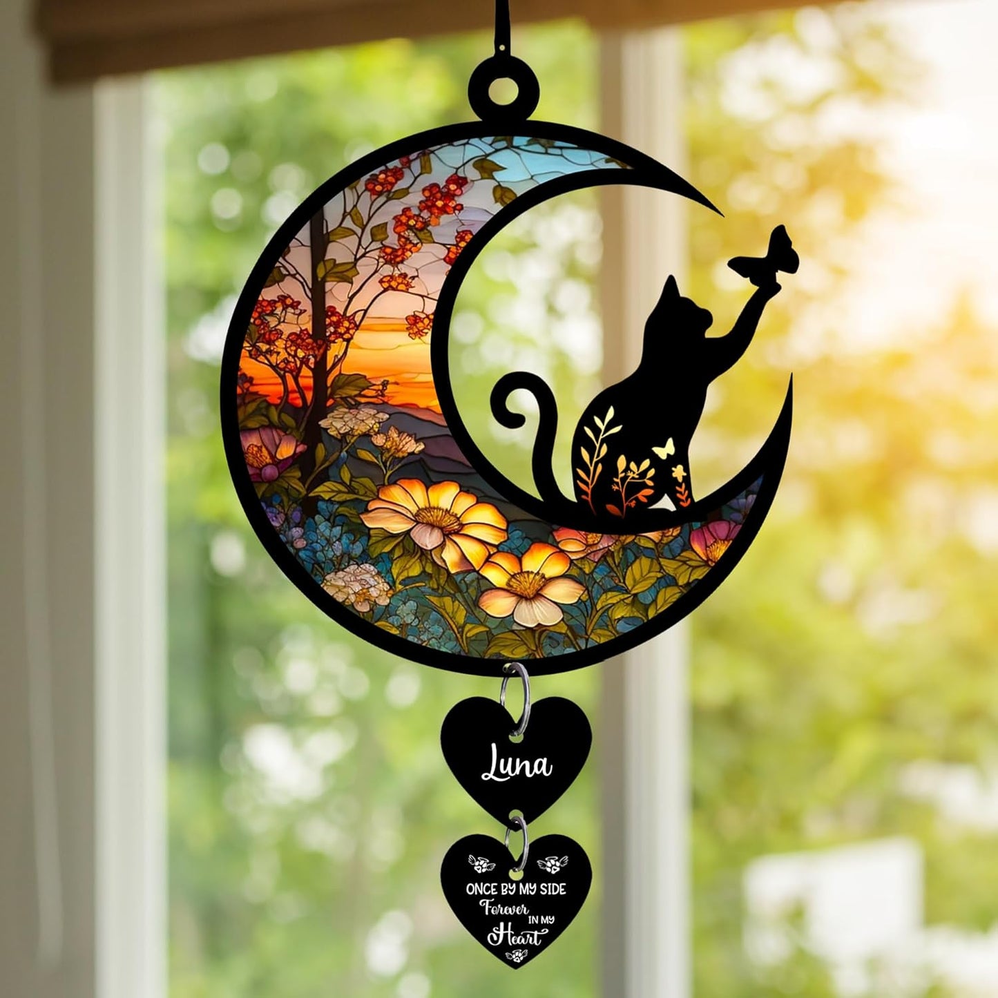 NAZENTI Personalized Cat Memorial Suncatcher, Sympathy Gift for Loss of Cat, Pet Remembrance Gift, Stained Glass Suncatcher, Custom Breed and Name, Pet Memorial Ornament Window Hanging