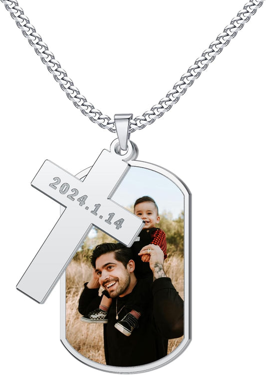 CharmSStory Personalized Photo Necklaces Custom Engraved Name Necklace Memory Keepsake Picture Necklace Pendant Customized Gifts for Women Men