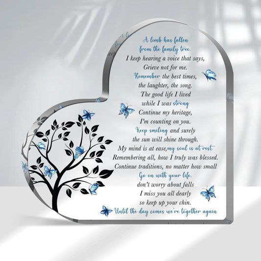 Condolence Gifts, Sympathy Gifts, Remembrance Gift, Memorial Heart Shaped Acrylic Decor Sign, Grieving Gift with Sympathy, Memorial Bereavement Sympathy Gifts for Loss of Loved One