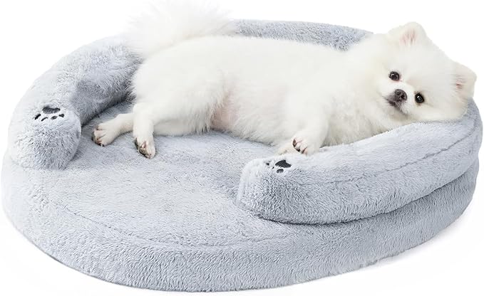 BurgeonNest Orthopedic Dog Bed for Small Dogs, Waterproof Soft Pet Cat Puppy Couch Bolster Bed with Pillow, Removable Washable Cover, Non-Slip Bottom, Egg-Crate Foam, Grey
