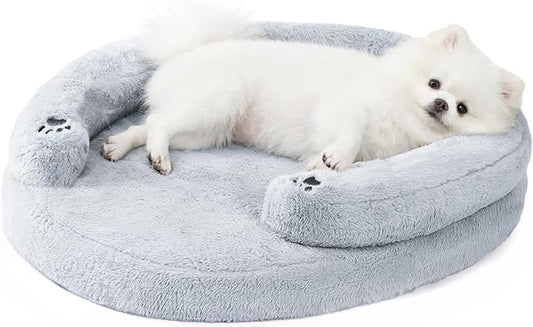 BurgeonNest Orthopedic Dog Bed for Small Dogs, Waterproof Soft Pet Cat Puppy Couch Bolster Bed with Pillow, Removable Washable Cover, Non-Slip Bottom, Egg-Crate Foam, Grey
