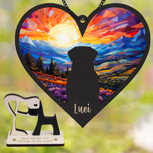 Personalized Dog Memorial Suncatcher, Heart Shape Custom Name Sympathy Ornament Window Car Hanging, Loss of Pet Death, in Loving Memory Gift, Dog Ornaments by Breed for Pet Lovers