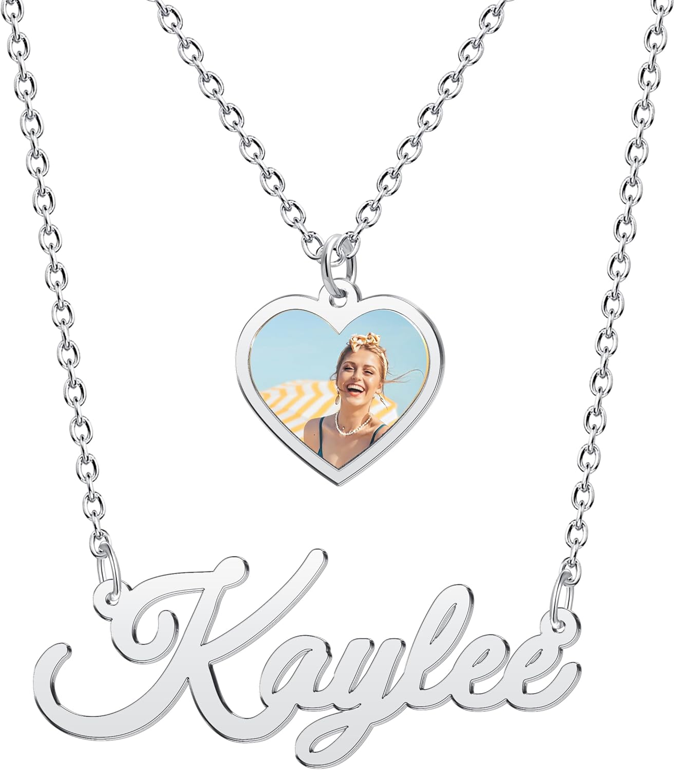 CharmSStory Personalized Photo Necklaces Custom Engraved Name Necklace Memory Keepsake Picture Necklace Pendant Customized Gifts for Women Men