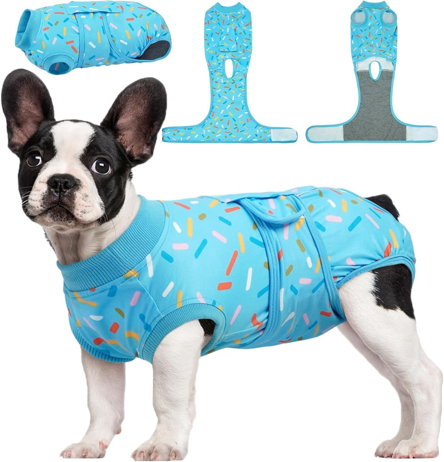 Kuoser Recovery Suit for Dogs, Dog Surgery Suit for Neutering, Breathable Recovery Onesie, Post-Op Protective Vest for Wound, Bodysuit for Abdominal Wounds Skin Disease, BlueRibbon S