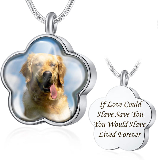 Farfume Personalized Pet Urn Necklace for Dog Cat Ashes Cremation Pet Memorial Customized Photo Text Engraving Pendant Keepsake Funeral Jewelry