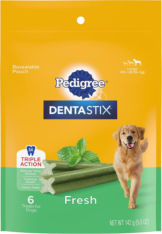 PEDIGREE DENTASTIX Dental Dog Treats for Large Dogs Fresh Flavor Dental Bones, 5.19 oz. 6 Treats (Pack of 7)