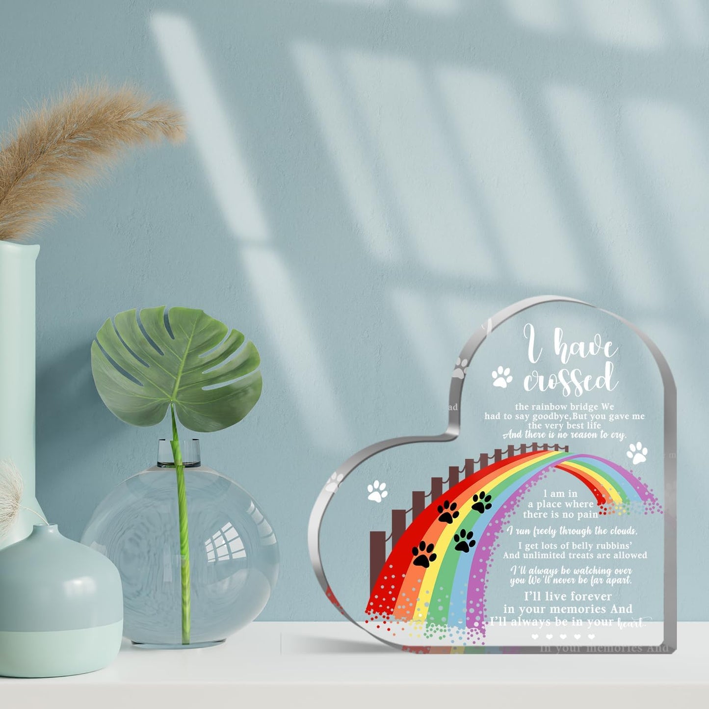 Xendelow Pet Memorial Gifts, Sympathy Gifts for Loss of Dog Cat, Pet Sympathy Present, Pet Memorial Acrylic Rainbow Bridge Decorations, Condolences Gift for Remembrance, Bereavement Gift for Loss Pet