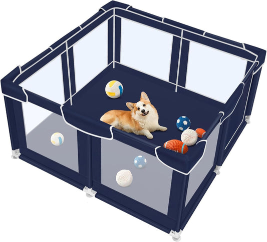 Dog Playpen 50 × 50 inch, Puppy Playpen with Bottom, 32 Inch Height Pet Playpen