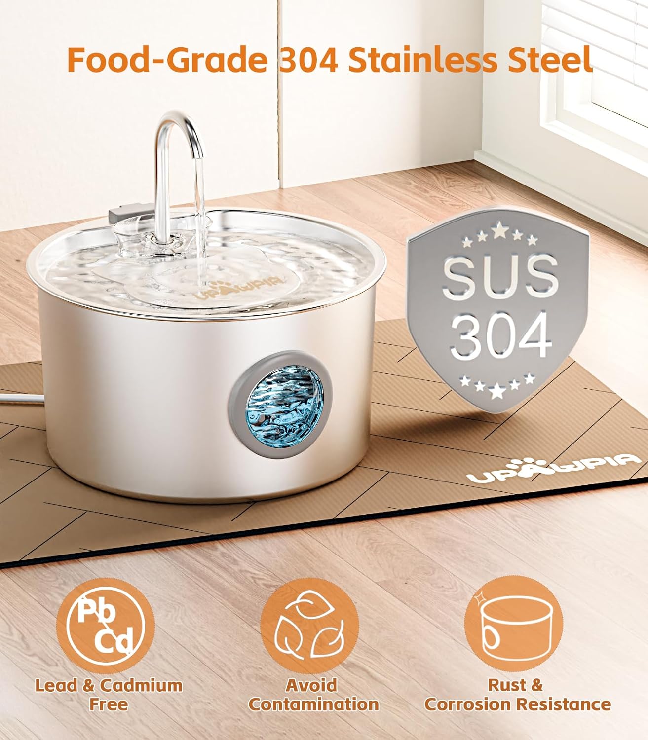 Cat Water Fountain Stainless Steel 108oz/3.2L Automatic Pet Water Fountain for Cats/Dogs Indoor Ultra Quiet Metal Cat Fountains for Drinking Kitty Watering Supplies for Pets & Small Animals