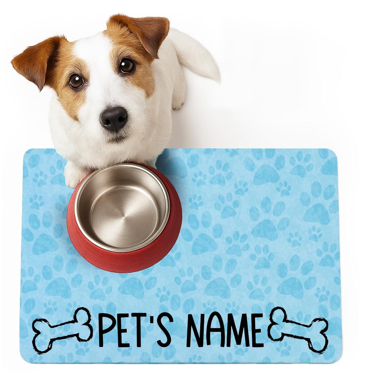 Personalized Dog Bowl Mats for floors - Custom Pet Placemat for your pet food bowl and water dish, small pet food mat or large food mat for big dogs, Washable - Made in the USA