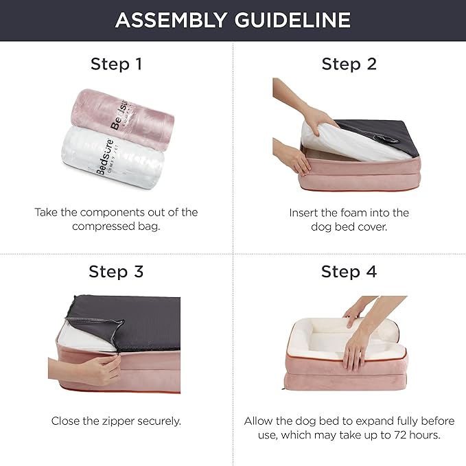 Bedsure Orthopedic Dog Beds Large Sized Dog - Washable Large Dog Cat Bed Waterproof, Comfort Dogs Couch Sofa with Washable Removable Cover, Pet Bed with Nonskid Bottom, Pink, 35"