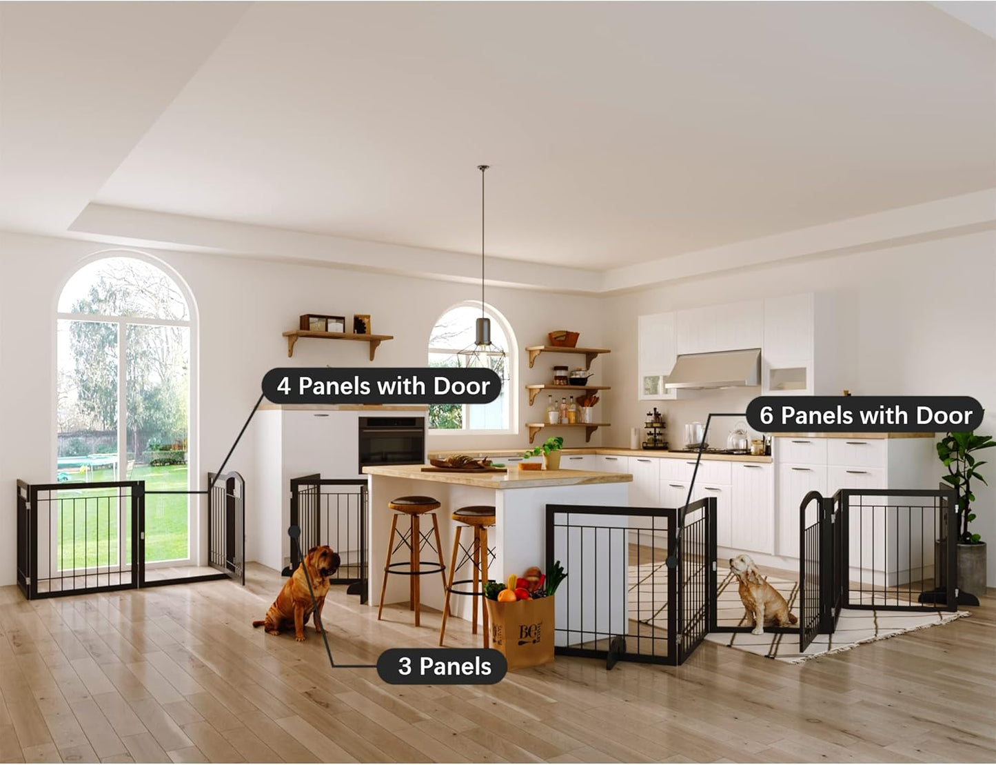 JSB 96-inch Extra Wide 30-inch Tall Dog gate with Door Walk Through, Freestanding Pet Gate for Halls, Stairs & Home, Pet Puppy Safety Dog Fence with 2PCS Support Feet (Black)