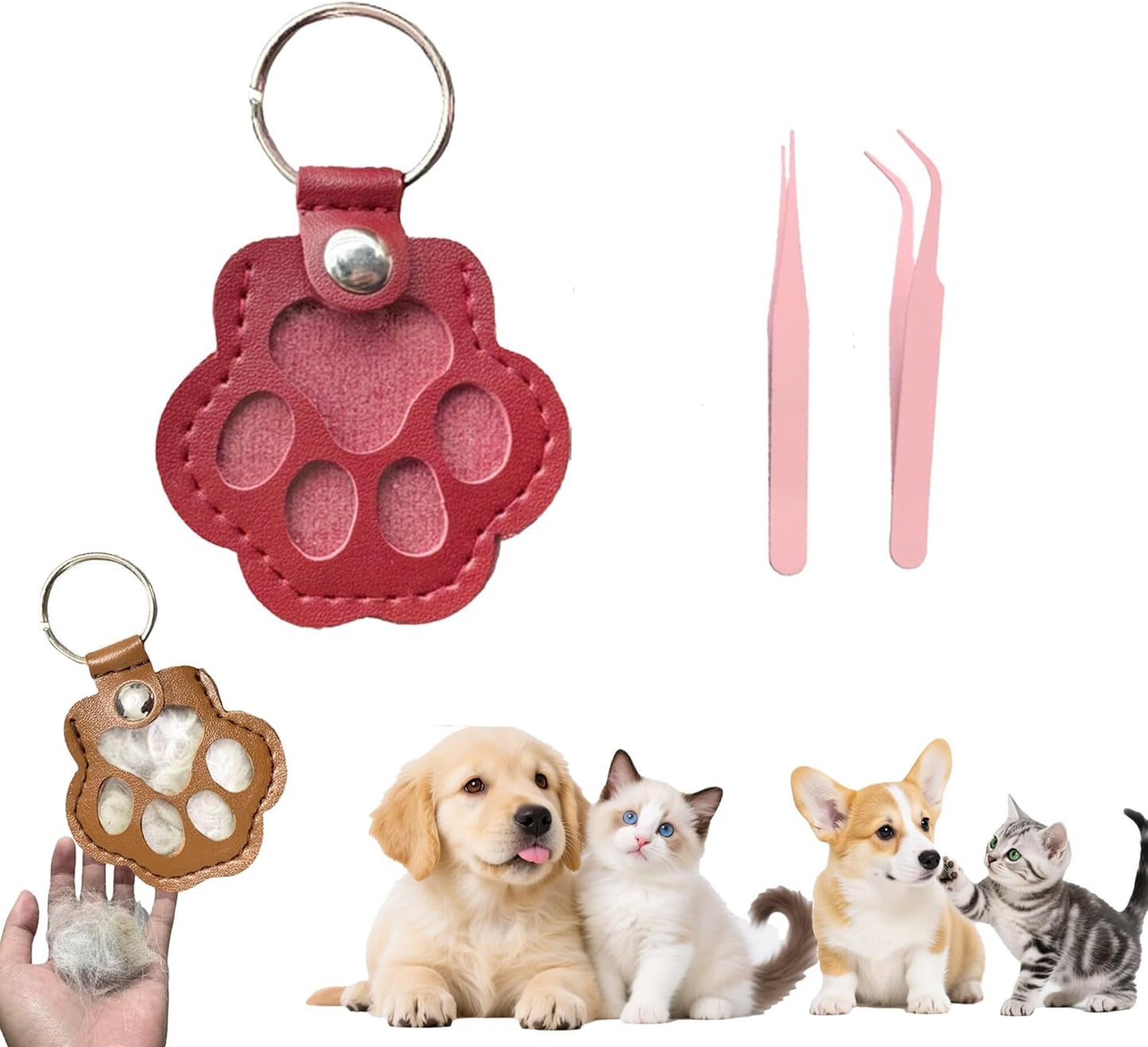 dog fur keepsake keychain cute pet paw shaped leather keychain for dog&cat hair keepsake