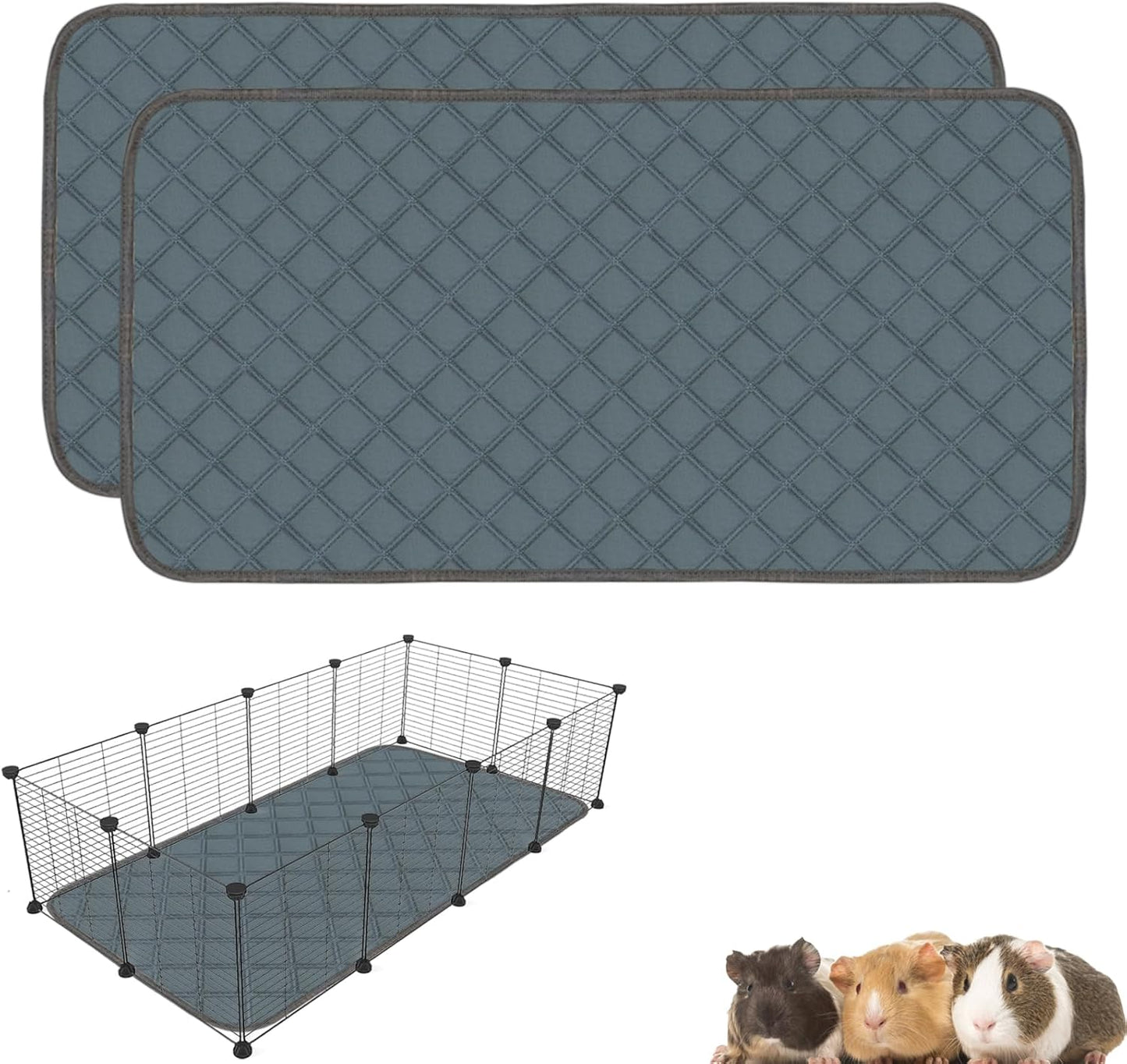 2 Pack Washable Guinea Pig Cage Liners for C&C 2x4 Habitat Guinea Pig Bedding Super Absorbent | Waterproof | Non Slip| Reusable Guinea Pig Pee Pads for Small Animals Cages - 57.1" x 27.6"