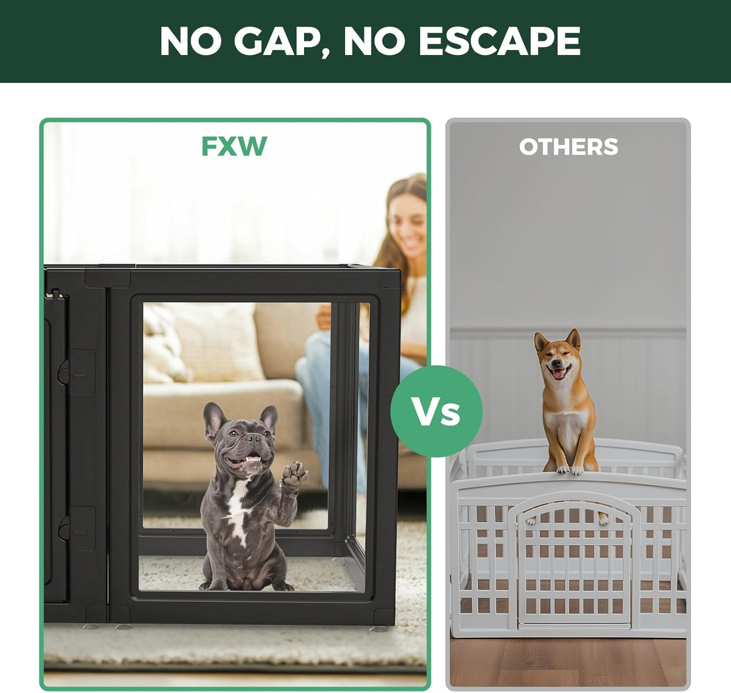 FXW AuraSpace Acrylic Indoor Dog Playpen for Small and Medium Dogs, 30 Inch, 6 Panels, Black