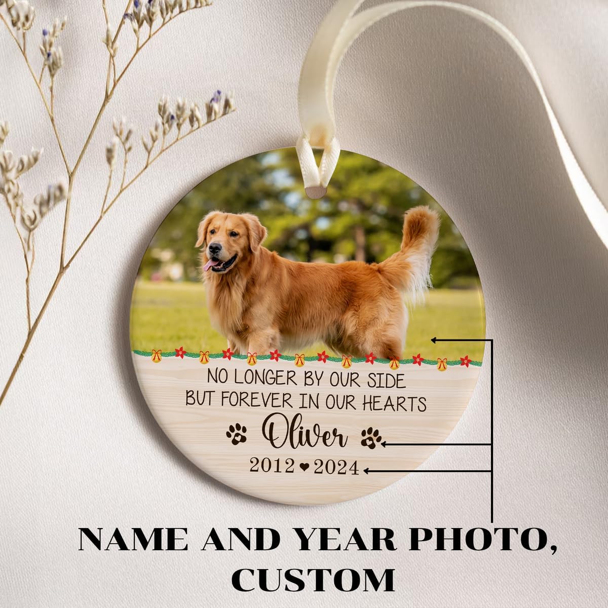 Personalized Wings Memorial Dog Christmas Ornaments - Forever in Our Hearts Acrylic Ornament for Your Loss Pet - Custom Photo, Name, Years (Memorial Dog Ceramic)