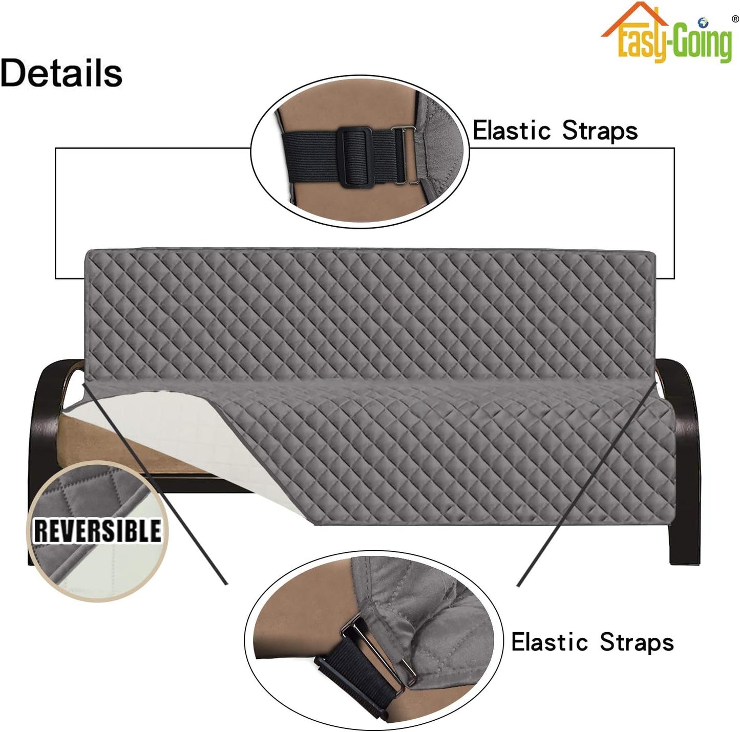 Easy-Going Futon Sofa Slipcover Reversible Sofa Cover Armless Futon Cover Furniture Protector Couch Cover Water Resistant Pets, Kids, Children, Dog, Cat (Futon, Gray/Ivory)