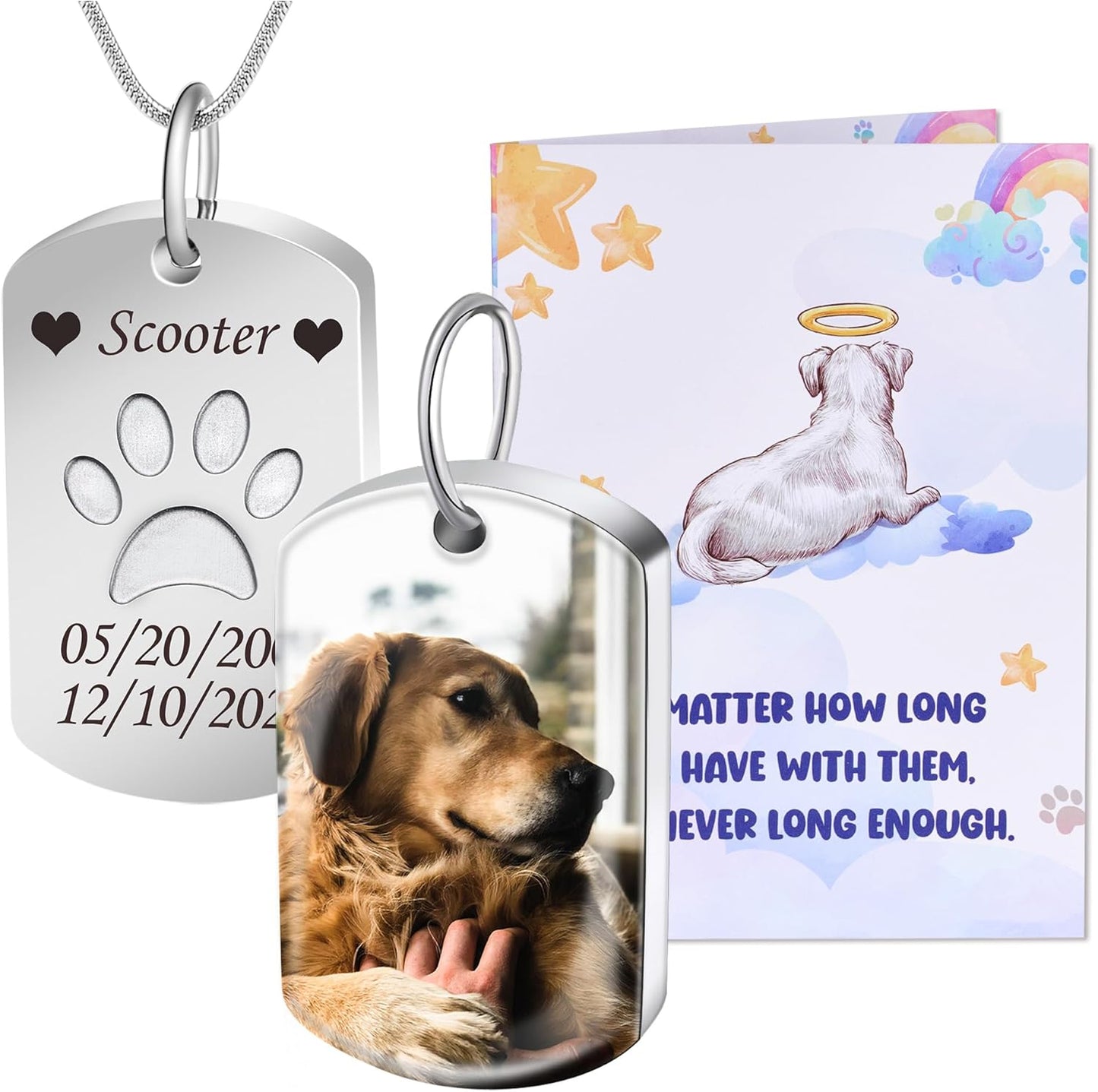 Fanery Sue Personalized Pet Ashes Necklace for Dog Cat Custom Photo&Text Pet Loss Sympathy Gift Cremation Jewelry