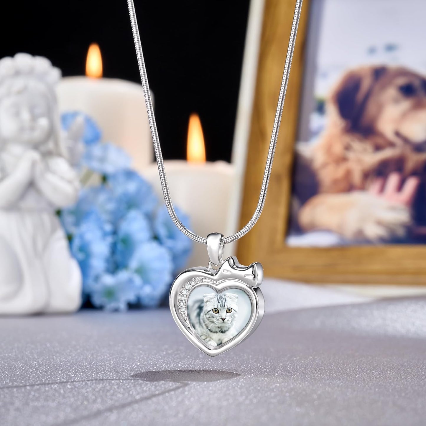 Farfume Personalized Pet Urn Necklace for Dog Cat Ashes Cremation Pet Memorial Customized Photo Text Engraving Pendant Keepsake Funeral Jewelry