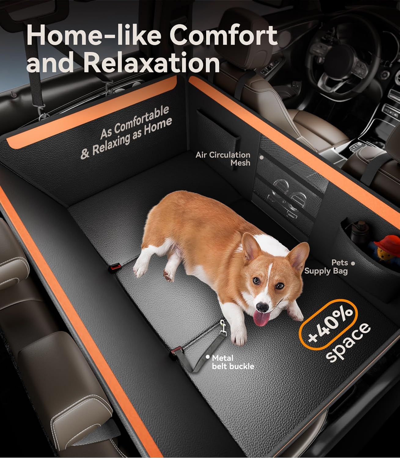 Back Seat Extender for Dogs,Upgraded PU Leather Dog Car Cover for Back Seat with Hard Bottom Holds 400lbs,Waterproof Seat Protector Dog Hammock for Car, Universal Fits SUV Small Truck