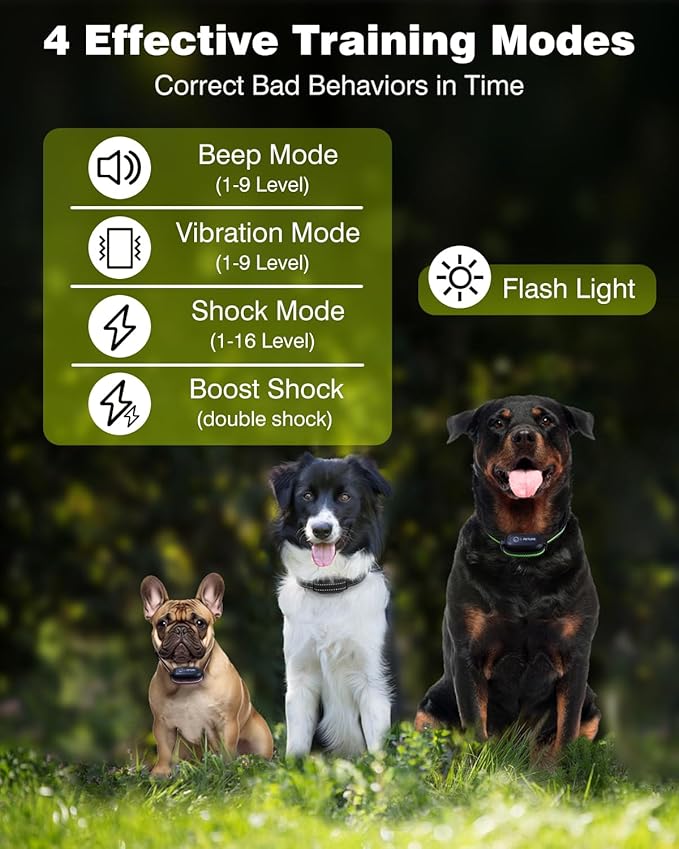 Dog Shock Collar for Small Medium Large Dogs - 3300FT IPX7 Waterproof Dog Training Collar with Remote, Rechargeable Electric Collar for Dog Training, 4 Training Modes, Fashlight, Adjustable Strap