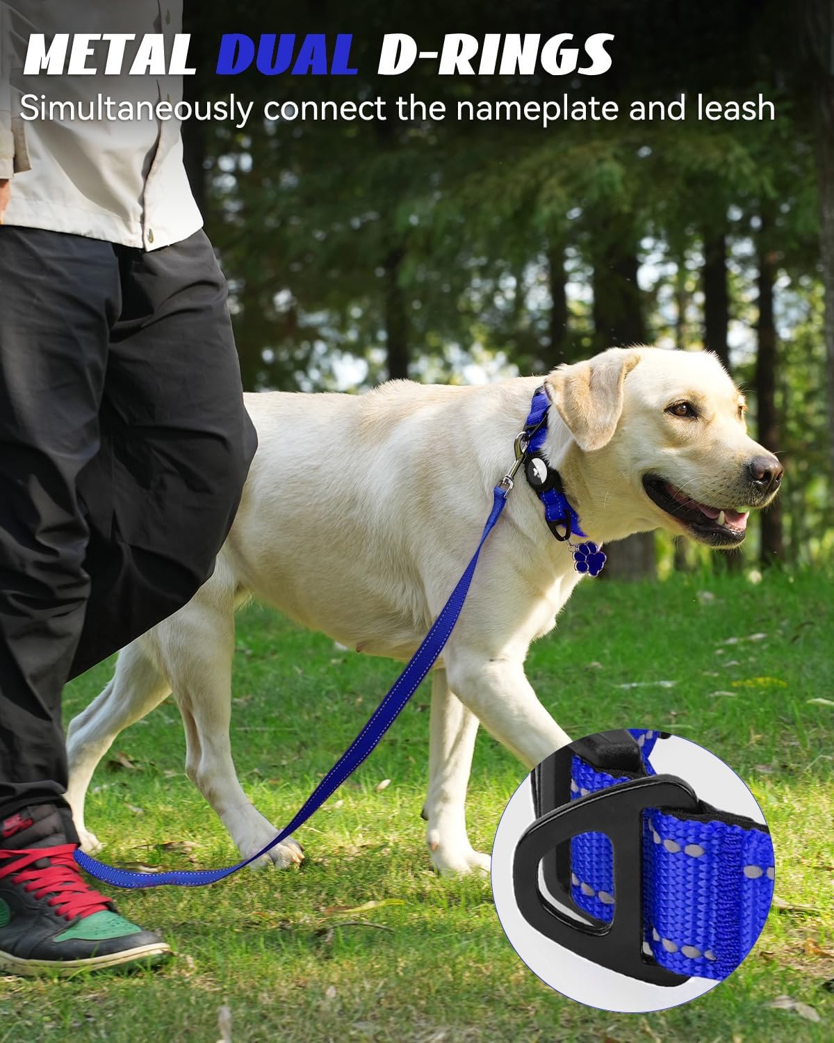 Joytale Airtag Dog Collar, Reflective Pet Collar with Waterproof AirTag Holder, Dual D-Rings, Soft Padded Adjustable for Extra Large Dogs, Navy Blue, XL