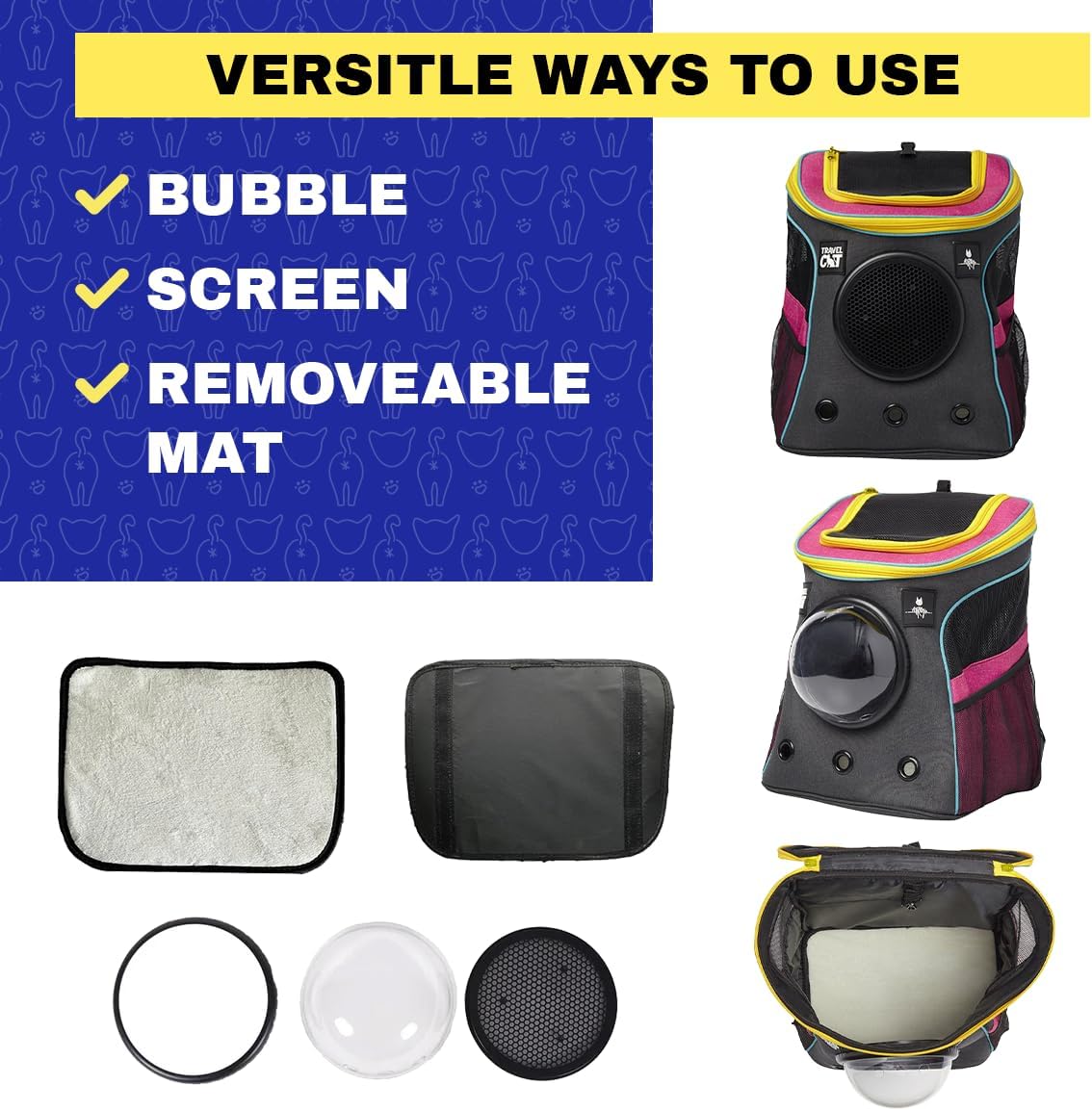 Fat Cat Backpack Carrier - Airline Approved Cat Carrier with Space Capsule Bubble for for Small Cats, Kitten - Premium Stray Cat Carrier Backpack for Outdoor, Travel, Hiking, Pet Supplies