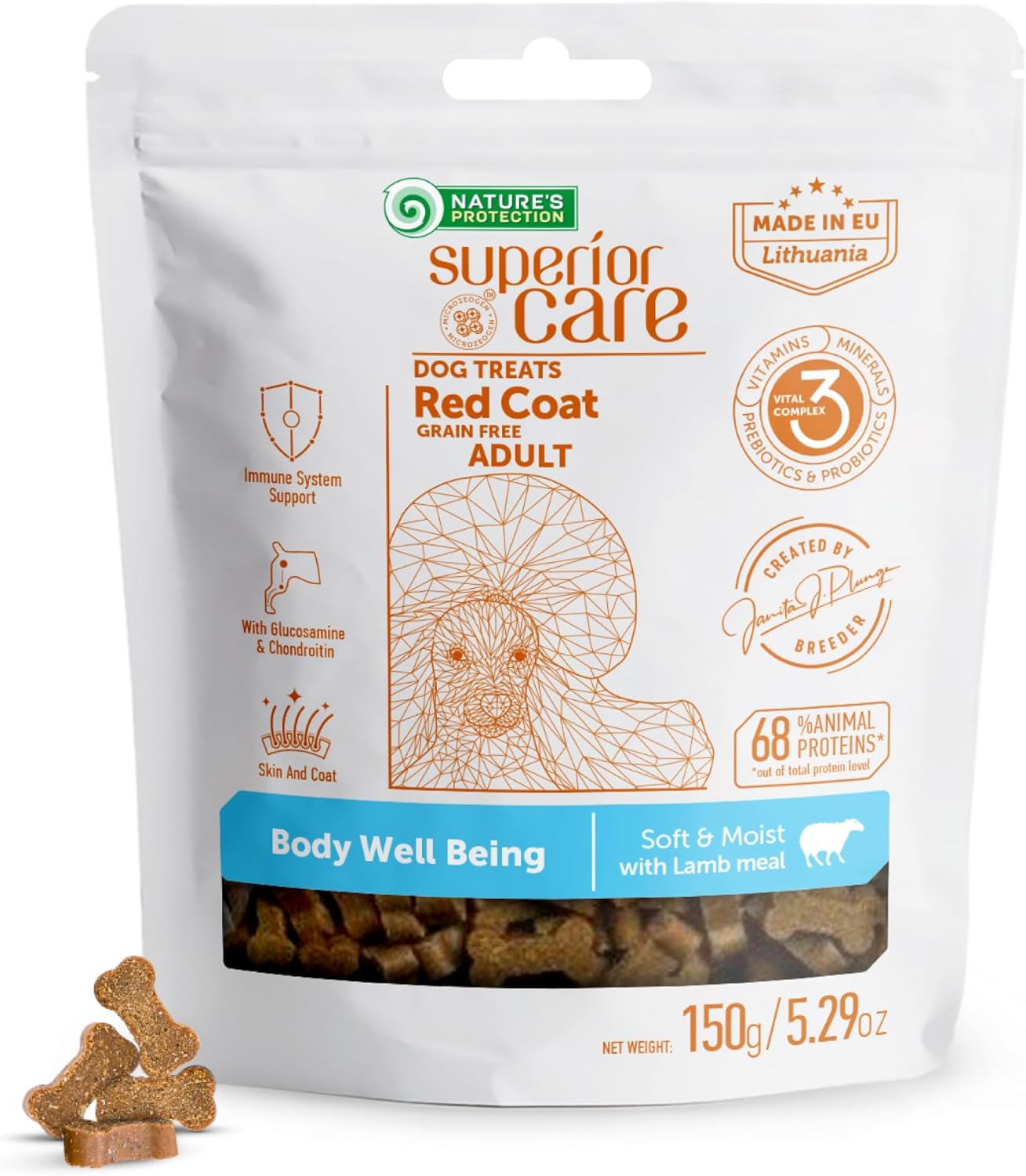 Nature's Protection Grain Free Low Calorie Dog Treats - Training Dog Treats for Adult Small, Medium & Large Breed Dogs with Red Fur (Superior Care - Lamb, 5.29 oz)