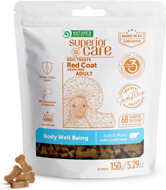 Nature's Protection Grain Free Low Calorie Dog Treats - Training Dog Treats for Adult Small, Medium & Large Breed Dogs with Red Fur (Superior Care - Lamb, 5.29 oz)