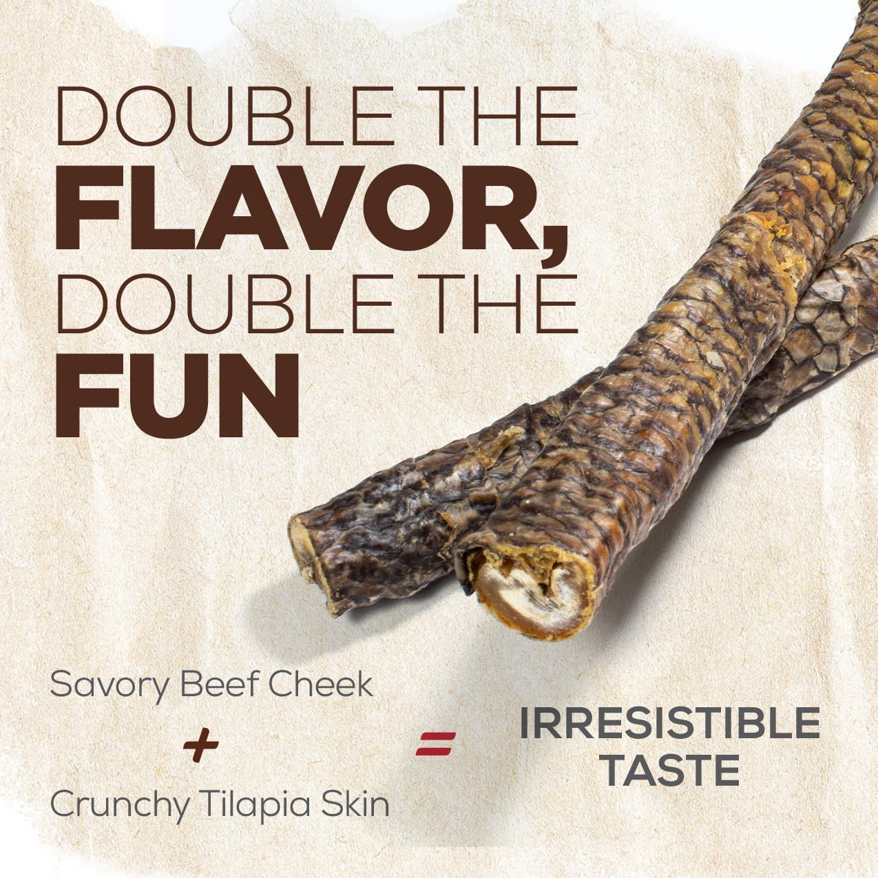 Natural Farm Power Fish Sticks Dog Chews (6”, 15-Pack), 2-in-1 Power Chews: Premium Beef Cheek Wrapped in Crunchy Tilapia Skin, Rich in Omega 3s, Long Lasting Protein Chew with Health Benefits