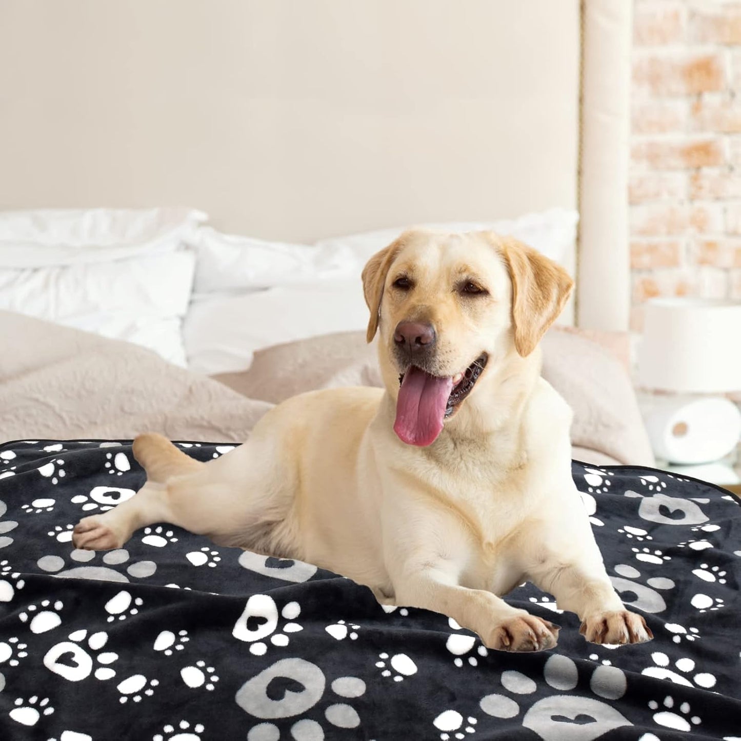 Dog Blanket, Soft Fleece Dog Blankets for Large Dogs, Fluffy Flannel Pet Cat Puppy Blanket Mat Cover for Bed Couch, Cute Paw Print Throw Blanket for Dogs, Black 60"X50"