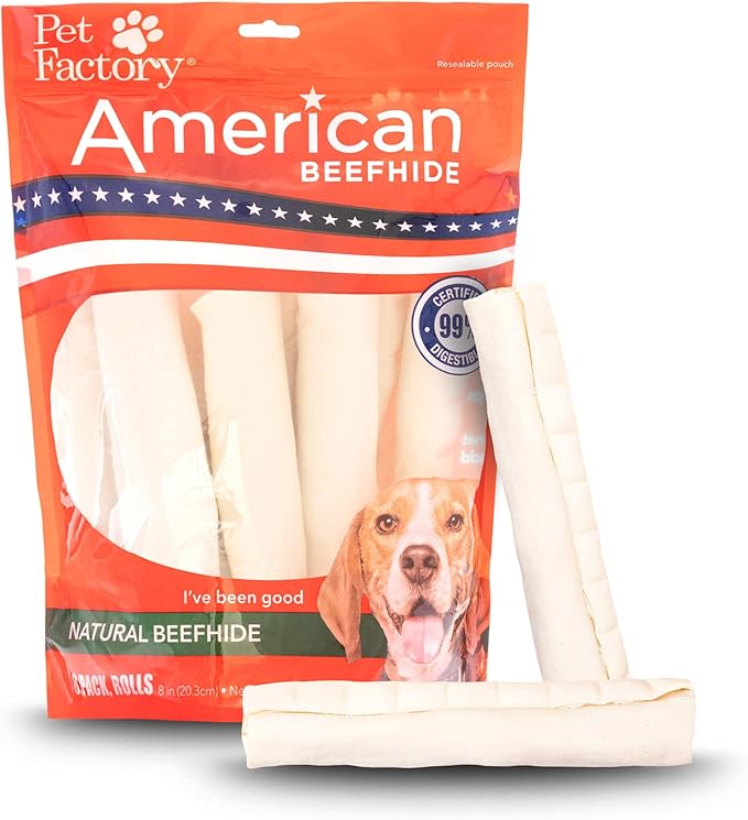 Pet Factory American Beefhide 8-9" Rolls Dog Chew Treats - Natural Flavor, 8 Count/1 Pack