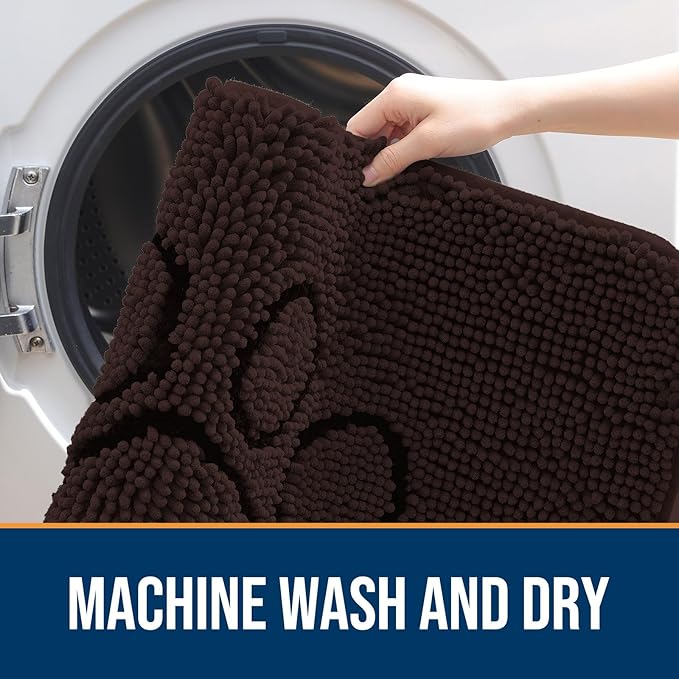 OLANLY Door Mat for Muddy Dog Paws 48x30, Absorbent Chenille Mud Doormat with Paw Print Design, Non-Slip Washable Doormat for Indoor Entryway, Quick-Dry Pet Bed Mats for Dirty Dogs, Brown and Black