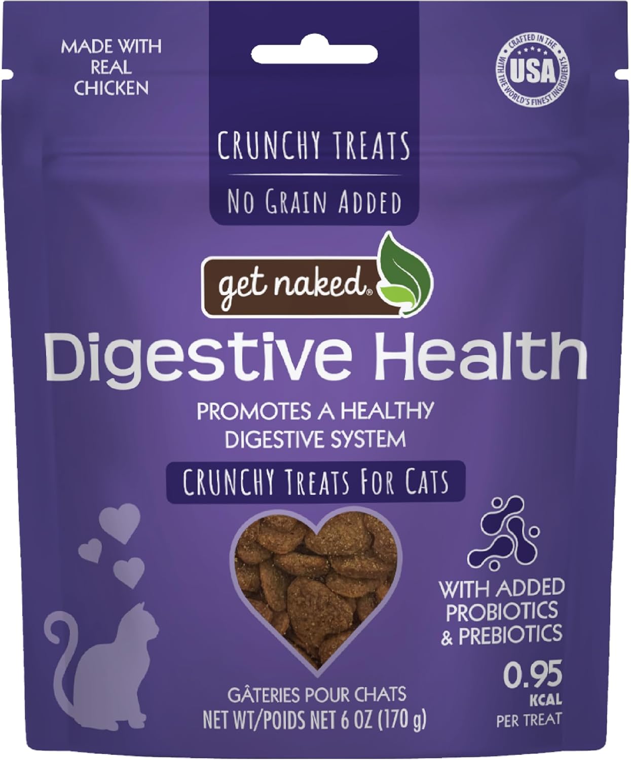 Get Naked Digestive Health Crunchy Cat Treats 6oz - Chicken Flavor, Grain-Free Cat Probiotics for Indoor Cats, Supports Healthy Digestion, Dental Health & Immunity, Made in The USA