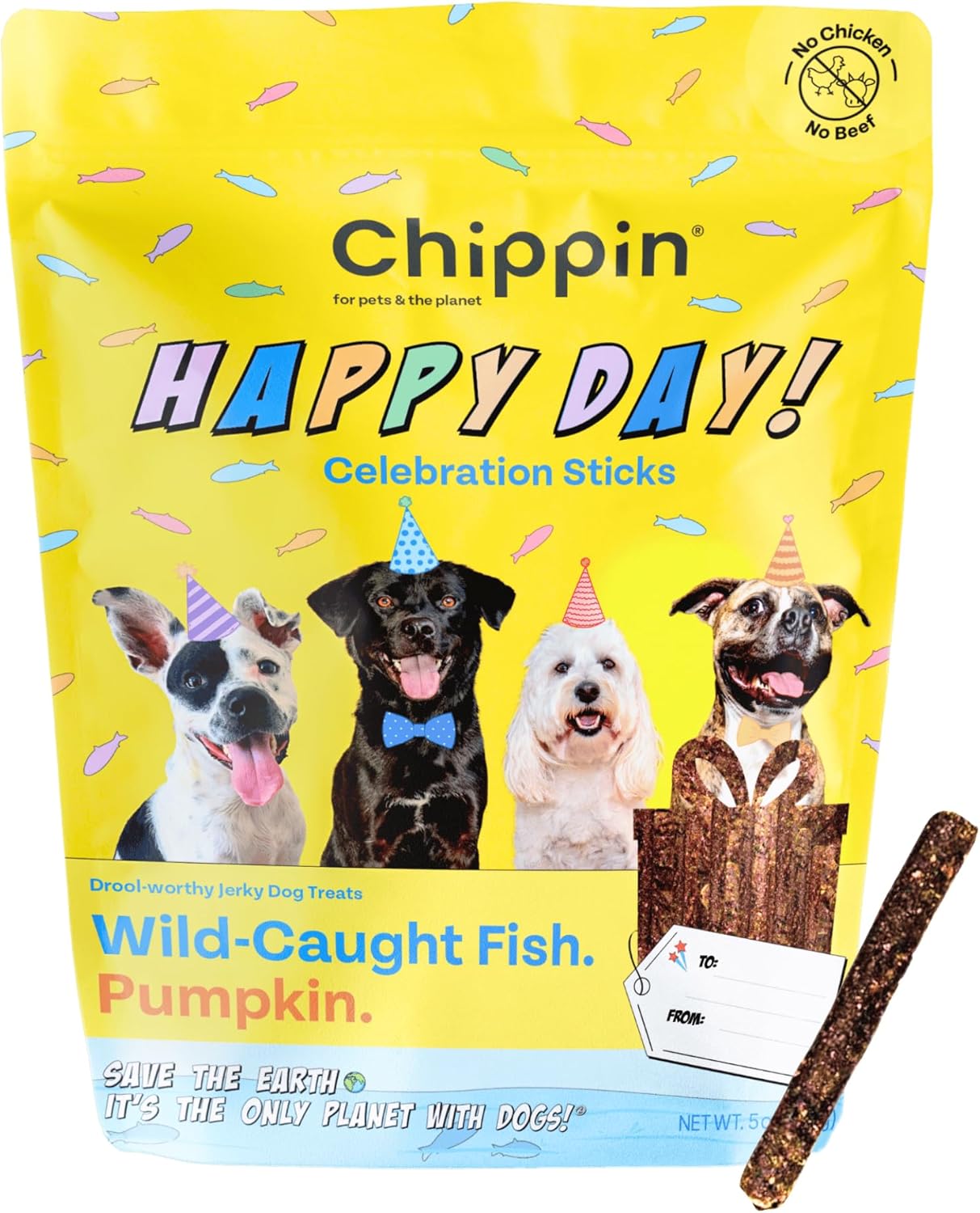 Chippin Dog Birthday Soft Treat, Great Gift, Wild-Caught Fish, Pumpkin Jerky for Dogs, No Chicken, Grain-Free, Hypoallergenic | Made in USA