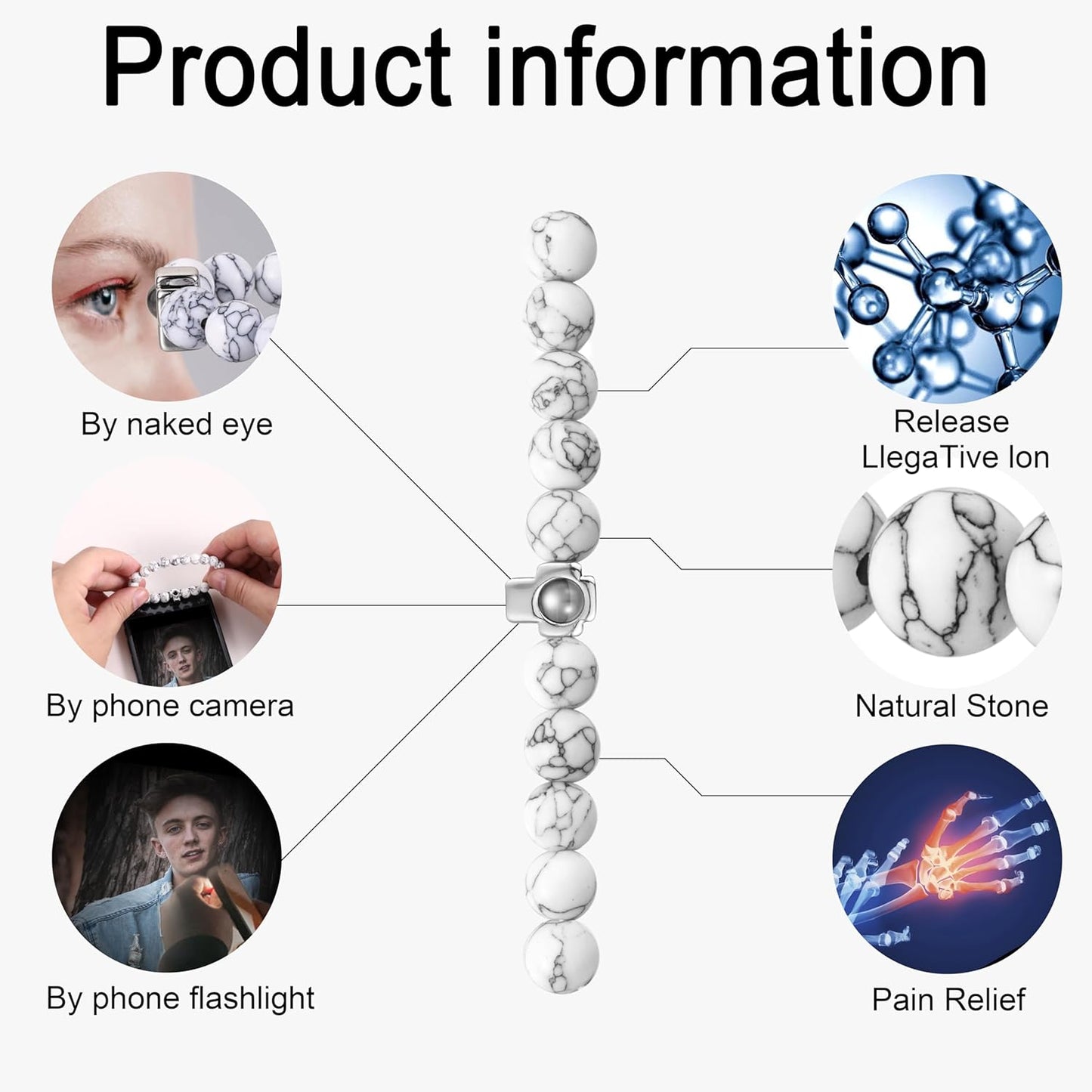 EMIRISTIC Custom Photo Bracelet - Personalized Picture Natural Stone Cuban Chain Bracelet - Any Special Day Gifts