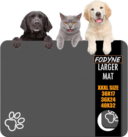 Large Pet Feeding Mat,Super Absorbent Pet Mat,Quick Dry Cat & Dog Water Dispenser Mat,No Stains Non Skid Pet Food Mat for Food and Water Bowl,Easy to Clean Pet Placemats(36" x 24" Dark Grey)