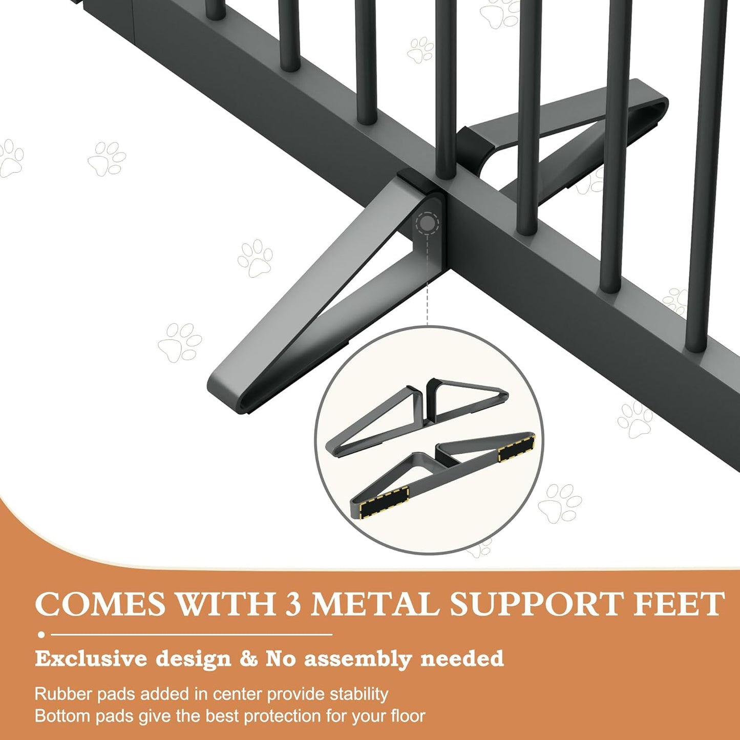 Freestanding Dog Gate with Door, Pet Gate for Stairs, 80 inch Wide Pet Barrier Indoor, Dog Fences Indoor, Support Feet Included, 4 Panels, 24" Tall, Grey