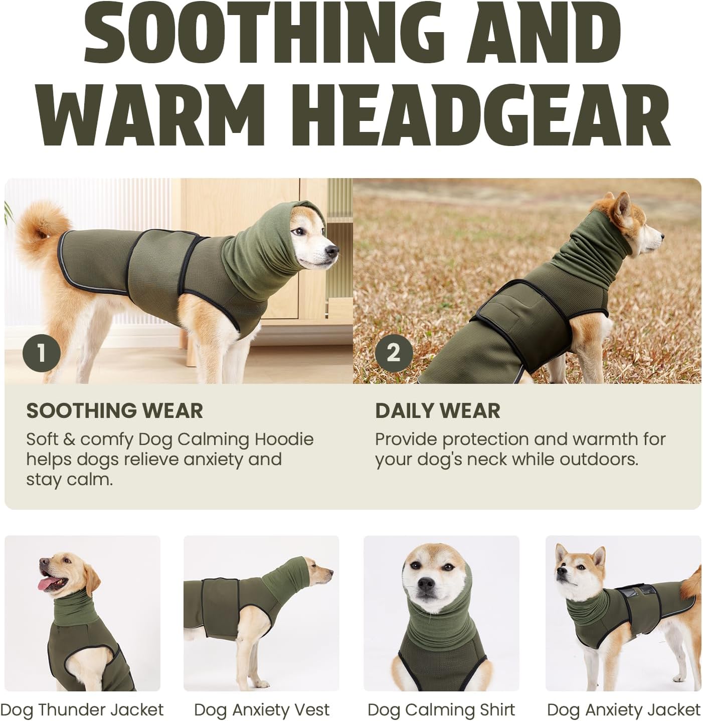 Dog Anxiety Vest and Coat, Skin-Friendly Anxiety Calming Hoodie with Ear Wrap, Dog Jacket for Thunder, Fireworks, Travel, Vet Visits and Separation - Keep Pet Calm Without Medicine & Training