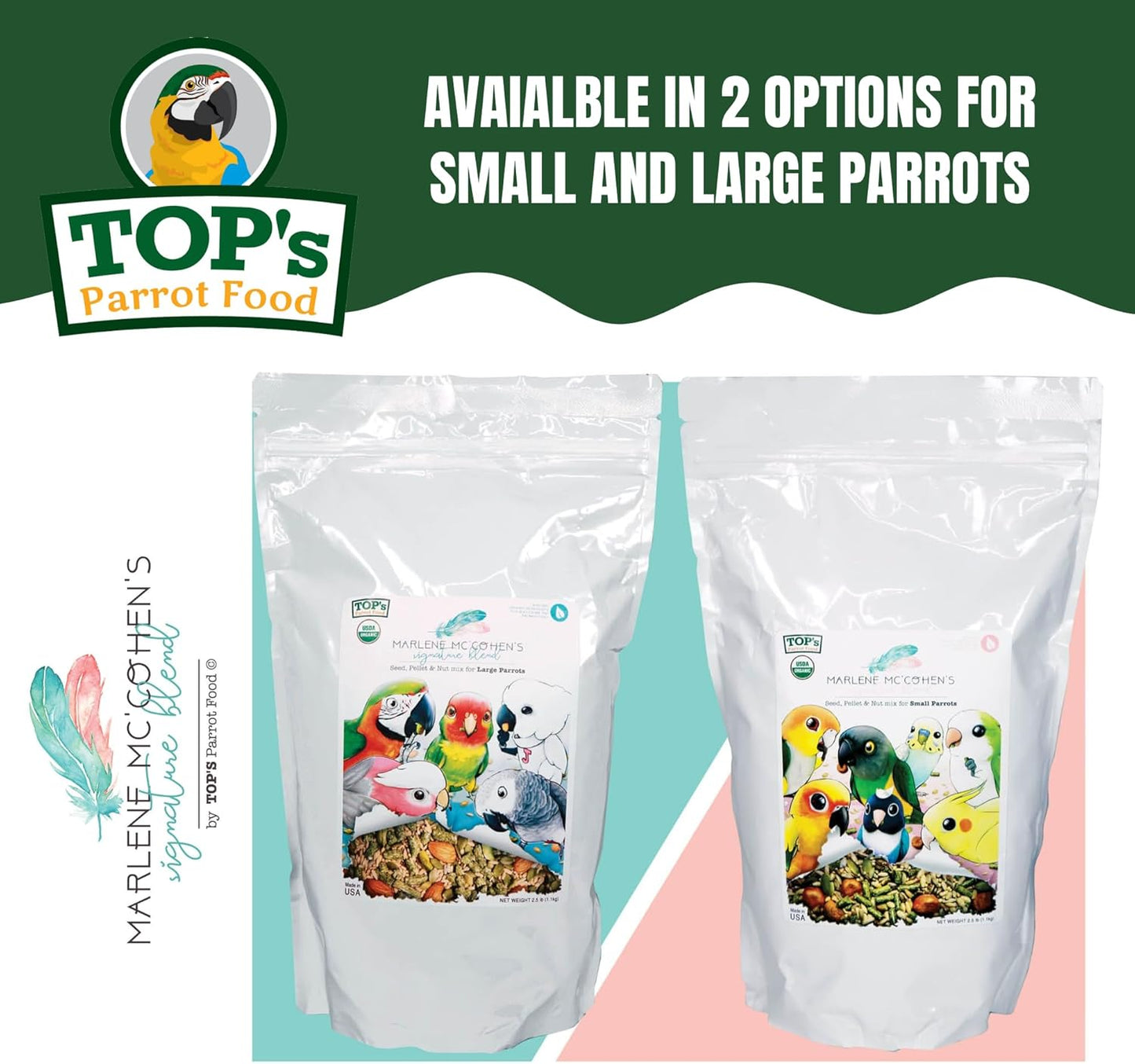 TOP's Parrot Food Marlene Mc'Cohen's USDA Certified Organic Signature Blend Bird Seed and Pellet Mix for Large Birds 2.