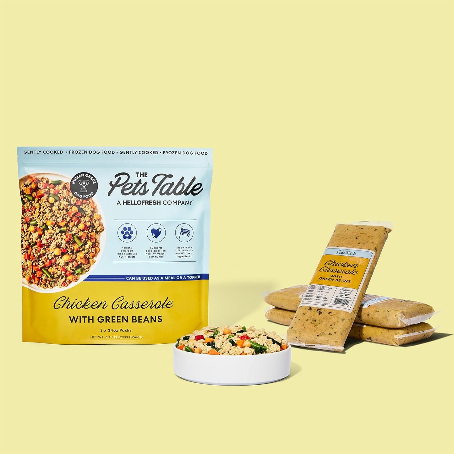 The Pets Table Human-Grade Chicken Casserole Fresh Dog Food, Dog Food Topper or Complete Meal, 6 Count of 34-oz Pouches, 12.7lbs