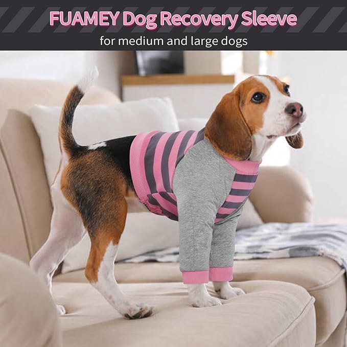 FUAMEY Dog Recovery Sleeve with Elbow Protector,Dogs Shirt Stop Licking Joints,Pet Long Sleeve Suit Protecting Dog's Front Leg Arm Wounds Cover Skin Conditions Pink Stripes S